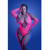 FLASHBACK UV reactive rhinestone fishnet teddy & matching gloves (or leg warmers) (Neon Pink)