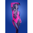 FLASHBACK UV reactive rhinestone fishnet teddy & matching gloves (or leg warmers) (Neon Pink)