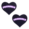 FUCKABLE Heart Pasties on Black Glitter Velvet