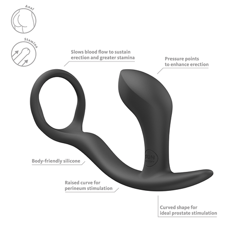 Fun Factory Bootie Ring Black Cock Ring with Butt Plug