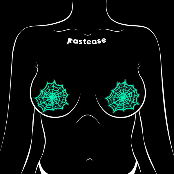 Glitter Black Glow in the Dark Spooky Spider Web Pasties