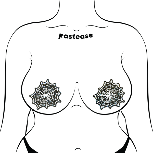 Glitter Black Glow in the Dark Spooky Spider Web Pasties