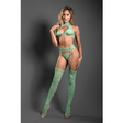 HEART OF GLASS Lace knit halter tie top, g-string panty and gartered stockings (Seaglass Green)