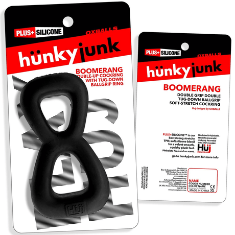 Hünkyjunk BOOMERANG Black Fog Double-Ring Cock Ring & Nut Tugger