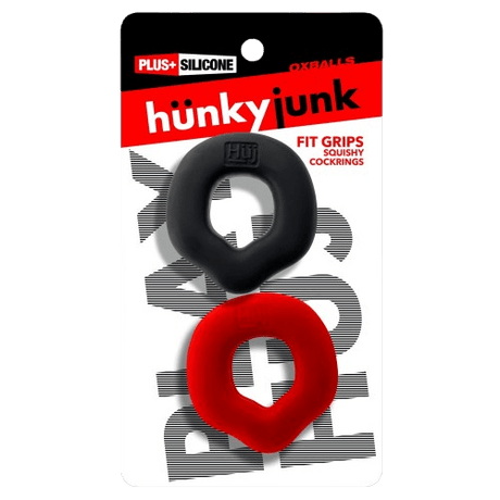Hünkyjunk FIT GRIPS Black/Red Ergo-Fit Cock Rings 2-Pack