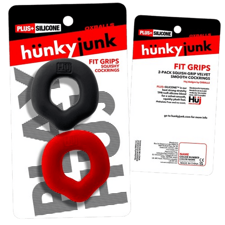 Hünkyjunk FIT GRIPS Black/Red Ergo-Fit Cock Rings 2-Pack