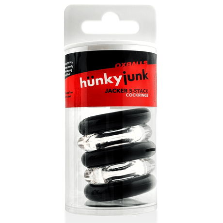 Hünkyjunk JACKER 5-STACK Clear/Black Cock Rings 5-Pack