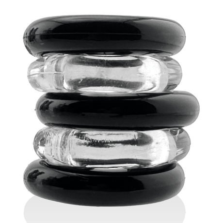 Hünkyjunk JACKER 5-STACK Clear/Black Cock Rings 5-Pack
