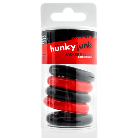 Hünkyjunk JACKER 5-STACK Red/Black Cock Rings 5-Pack