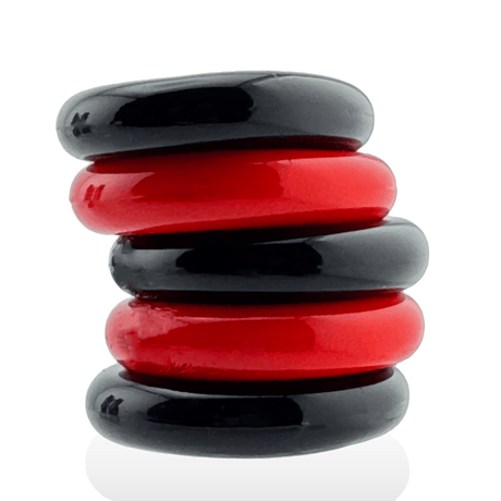 Hünkyjunk JACKER 5-STACK Red/Black Cock Rings 5-Pack