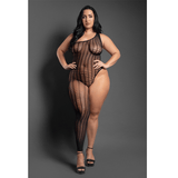 KILLIN' IT Asymmetrical footless bodystocking in grid pattern knit (Black)