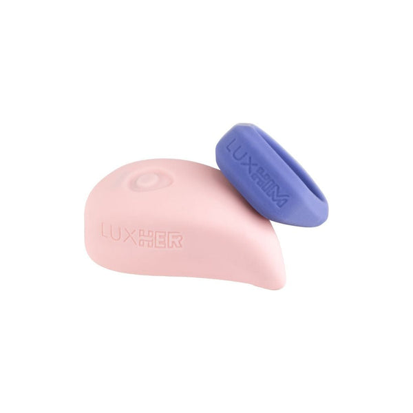 Luxus couples sync vibrator and cock ring in pink and purple