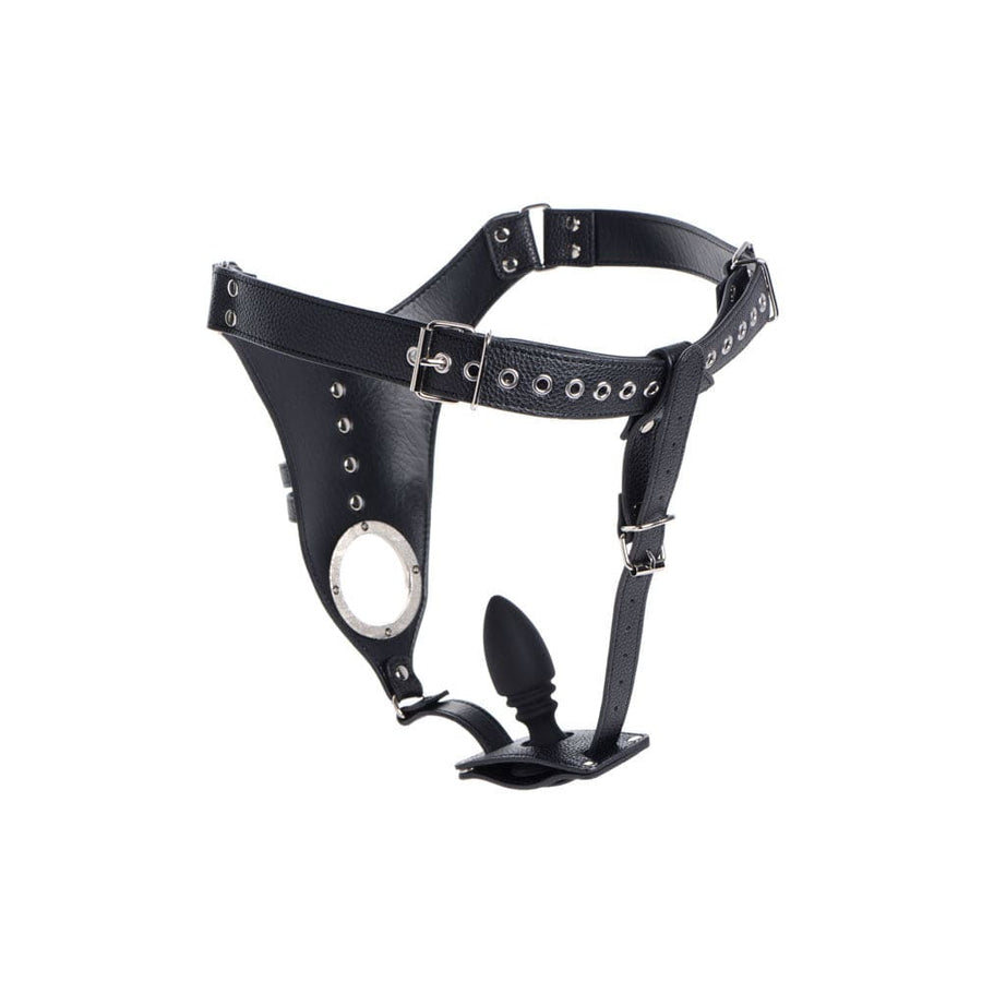 Harnais de chasteté noir pour hommes avec plug anal en silicone