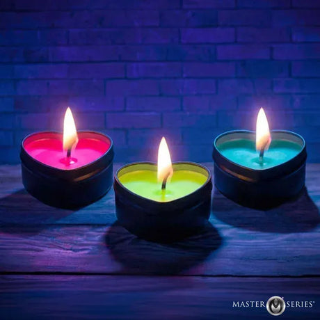 Master Series Burning Heart UV-Reactive Wax Play Candles - 3 Pack