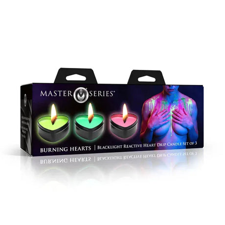 Master Series Burning Heart UV-Reactive Wax Play Candles - 3 Pack