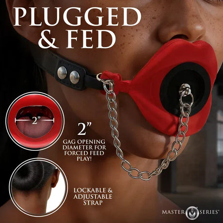 Master Series Plugged Silicone Feeding Gag - Red
