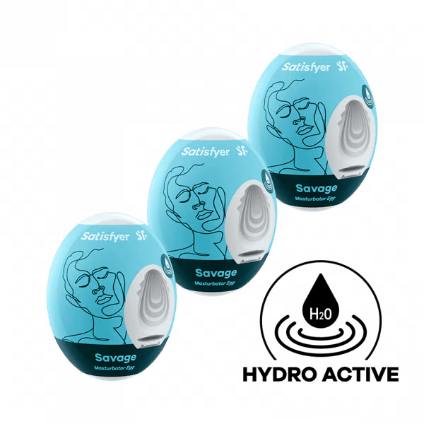 Satisfyer Masturbator Egg Savage Light Blue 3pc compact male stroker set