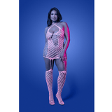 METAMORPHIC Glow-in-the-dark bodystocking dress; glows pink (White)