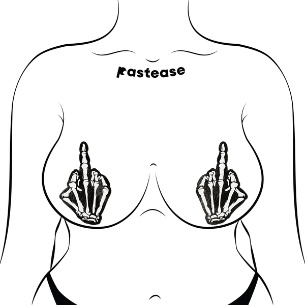 Middle Finger Skeleton Hand Pasties Glow in the Dark White & Black Boney Hand