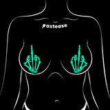 Middle Finger Skeleton Hand Pasties Glow in the Dark White & Black Boney Hand