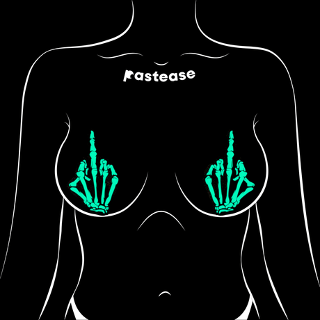 Middle Finger Skeleton Hand Pasties Glow in the Dark White & Black Boney Hand