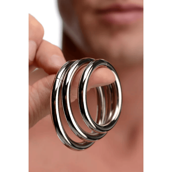 MS Trine steel cock ring set in multiple sizes