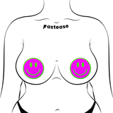 Neon Green Glow-in-the-Dark Pink Smiley Face Breast Pasties
