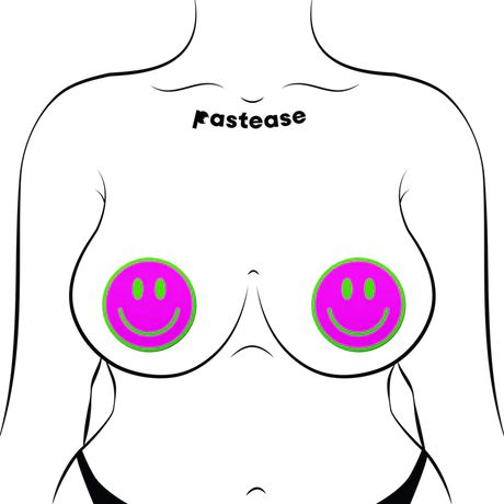 Neon Green Glow-in-the-Dark Pink Smiley Face Breast Pasties