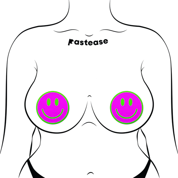 Neon Green Glow-in-the-Dark Pink Smiley Face Breast Pasties