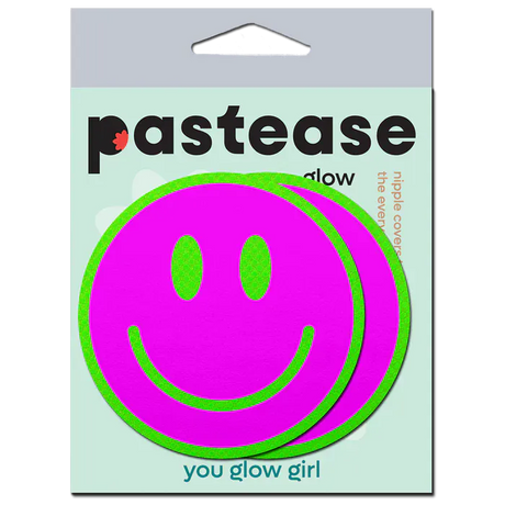 Neon Green Glow-in-the-Dark Pink Smiley Face Breast Pasties
