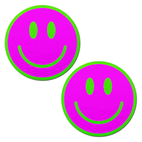 Neon Green Glow-in-the-Dark Pink Smiley Face Breast Pasties