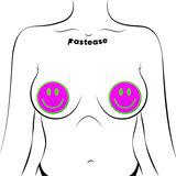 Neon Green Glow-in-the-Dark Pink Smiley Face Breast Pasties