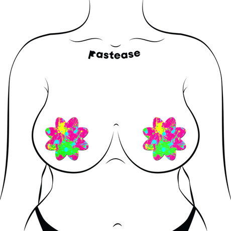 Neon Pink Graffiti Paint Splatter Petal Breast Pasties