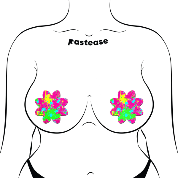Neon Pink Graffiti Paint Splatter Petal Breast Pasties