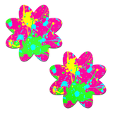 Neon Pink Graffiti Paint Splatter Petal Breast Pasties