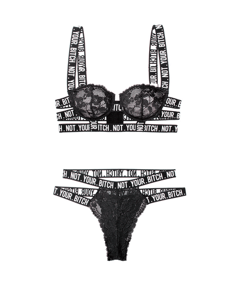 Not Your Bitch Lace Bra & Cutout Panty Set