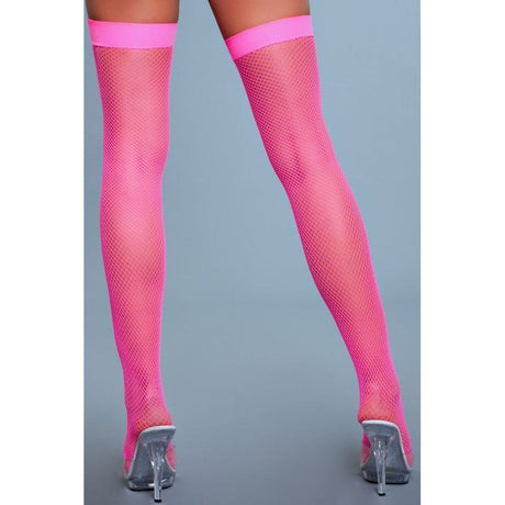 Nylon Fishnet Thigh Highs - Hot Pink