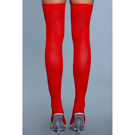 Opaque Nylon Thigh Highs - Red