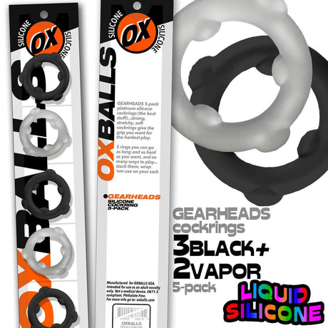 OXBALLS Gearheads Black/Vapor 5-Pack Spinner Cock Rings