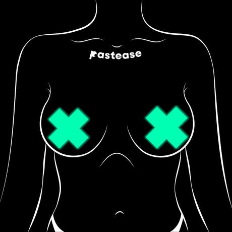 Plus X: Glow-in-the-Dark Neon Cross Pasties - Turquoise