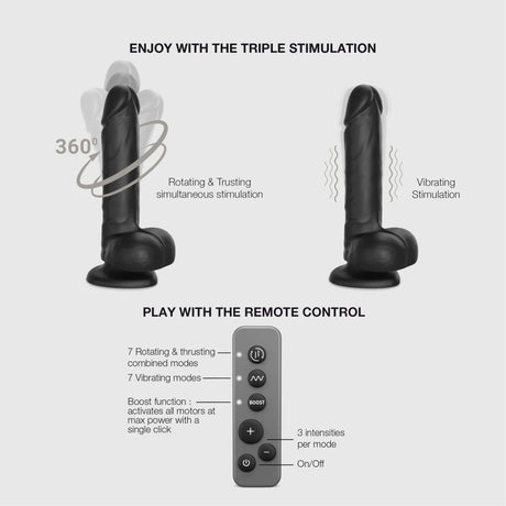 Rotating & Vibrating Realistic Large Dildo - Black