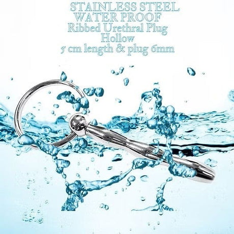 Rouge Stainless Steel Ribbed Urethral Plug 7mm