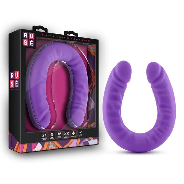 RUSE 18" Silicone Slim Double Dong – Platinum Silicone