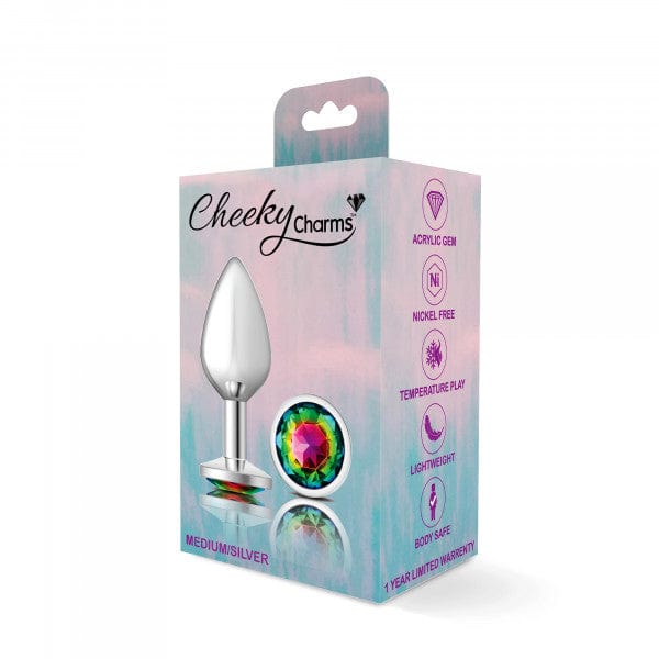 Silver Metal Anal Plug - Round-Rainbow - Medium