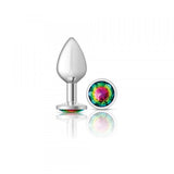 Silver Metal Anal Plug - Round-Rainbow - Medium