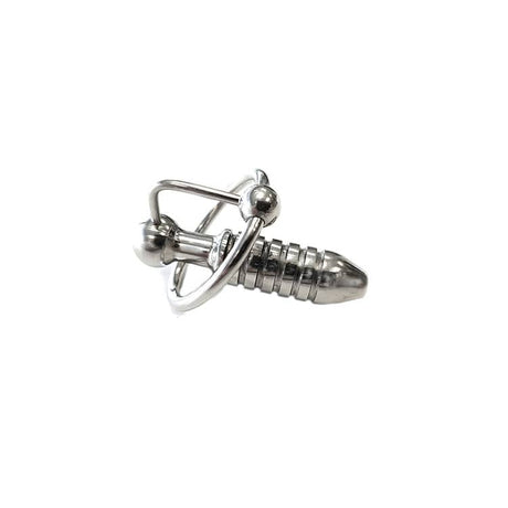 Stainless Steel Hollow Beaded Probe & Cock Ring - 1cm thick