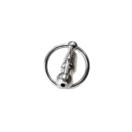 Stainless Steel Hollow Beaded Probe & Cock Ring - 1cm thick