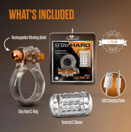 Stay Hard - Standard Vibrating Cock Ring Set with Sleeve