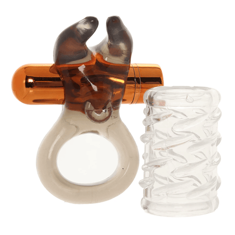 Stay Hard - Vibrating Bull Cock Ring Set with Sleeve