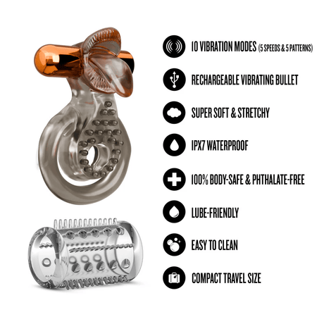 Stay Hard - Vibrating Double Cock Ring Set with Sleeve